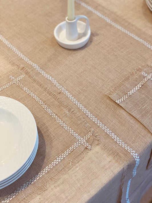 Embroidered French Plaid table runner