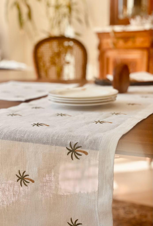 Embroidered Green Palm Trees Runner